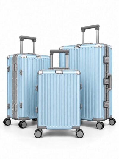 Away Alüminyum Bebe Mavi 3’lü Set — Kabin, Orta ve Büyük Boy Valiz