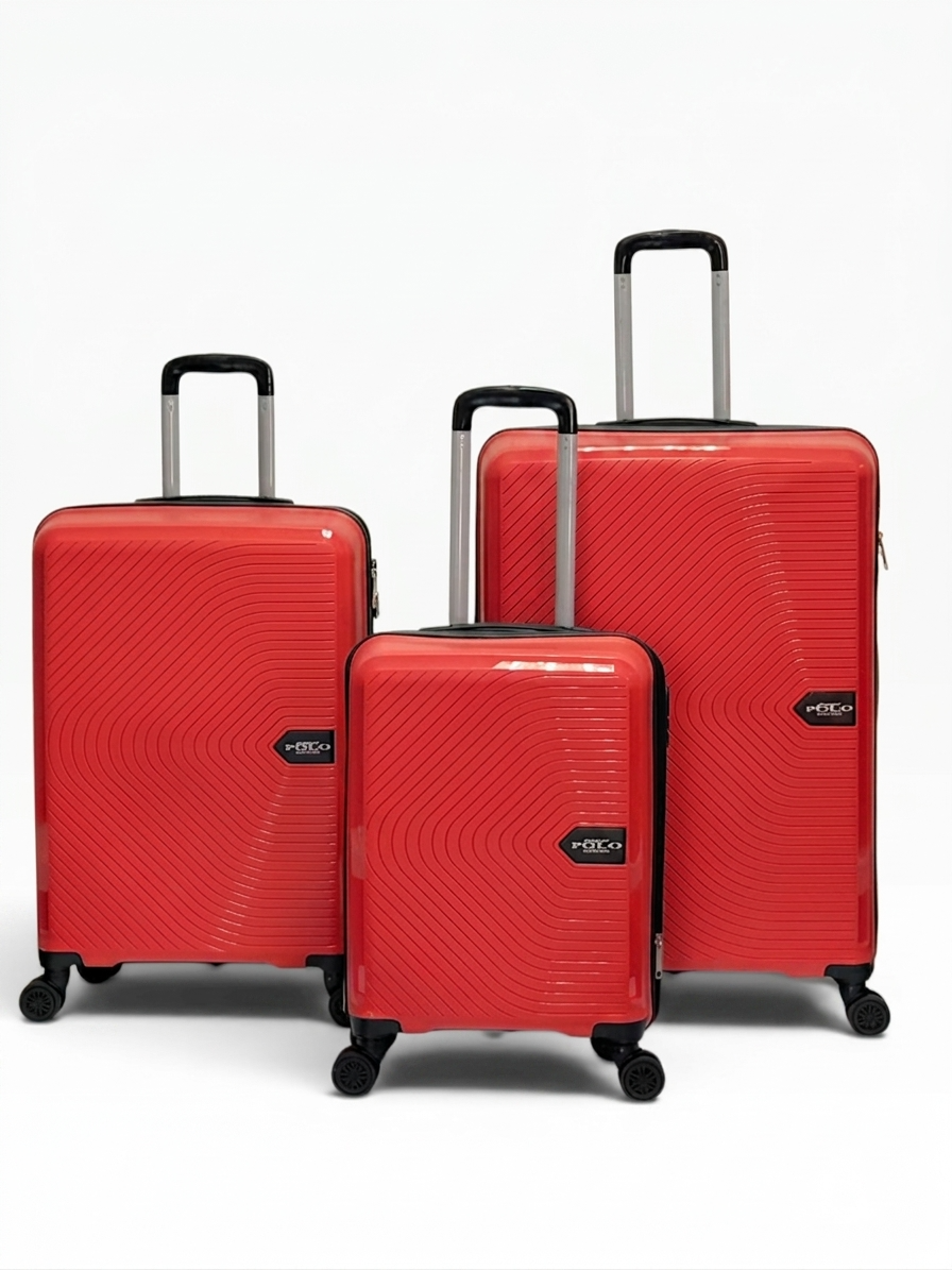 Away Çizgili Model 3'lü Kabin Boy + Orta Boy + Büyük Boy Kırmızı Valiz Seti
