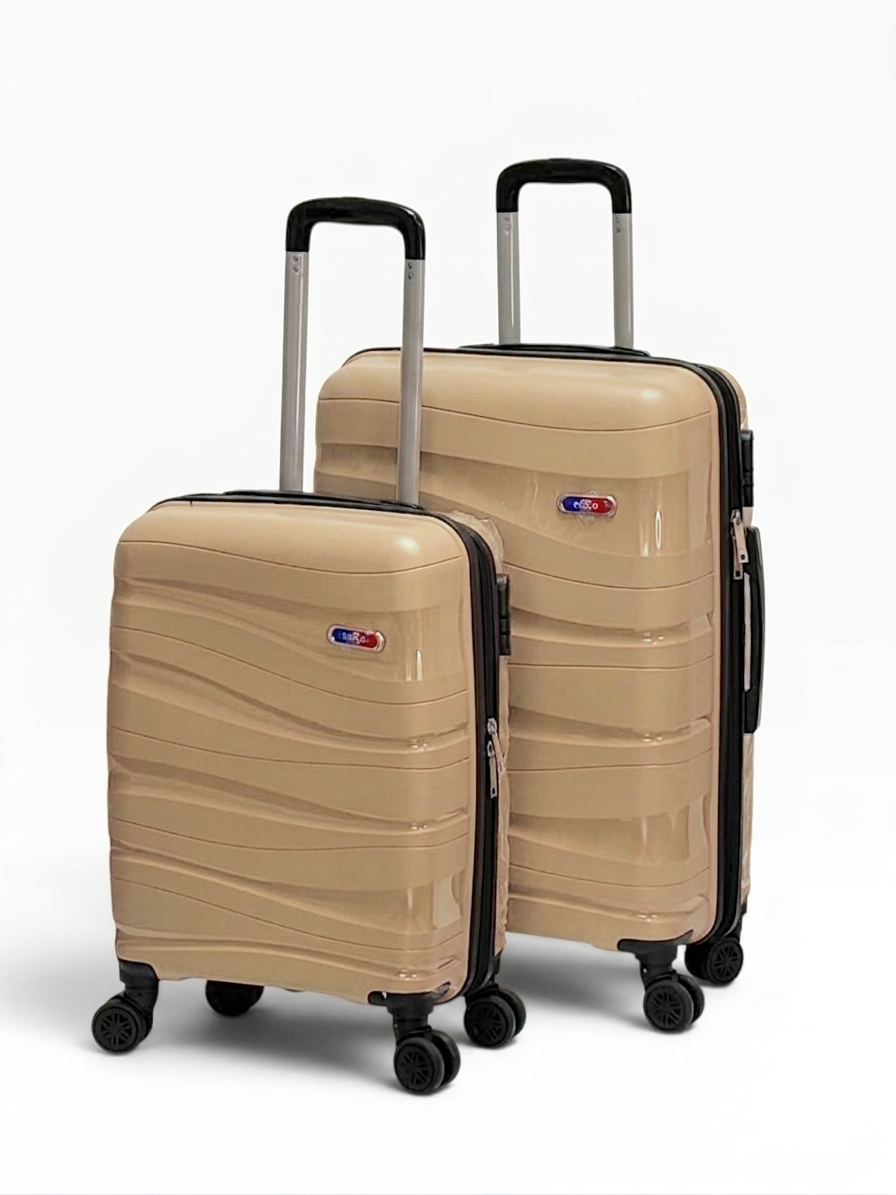 Away Dalgalı Model 2'li Kabin Boy + Orta Boy Gold Valiz Seti