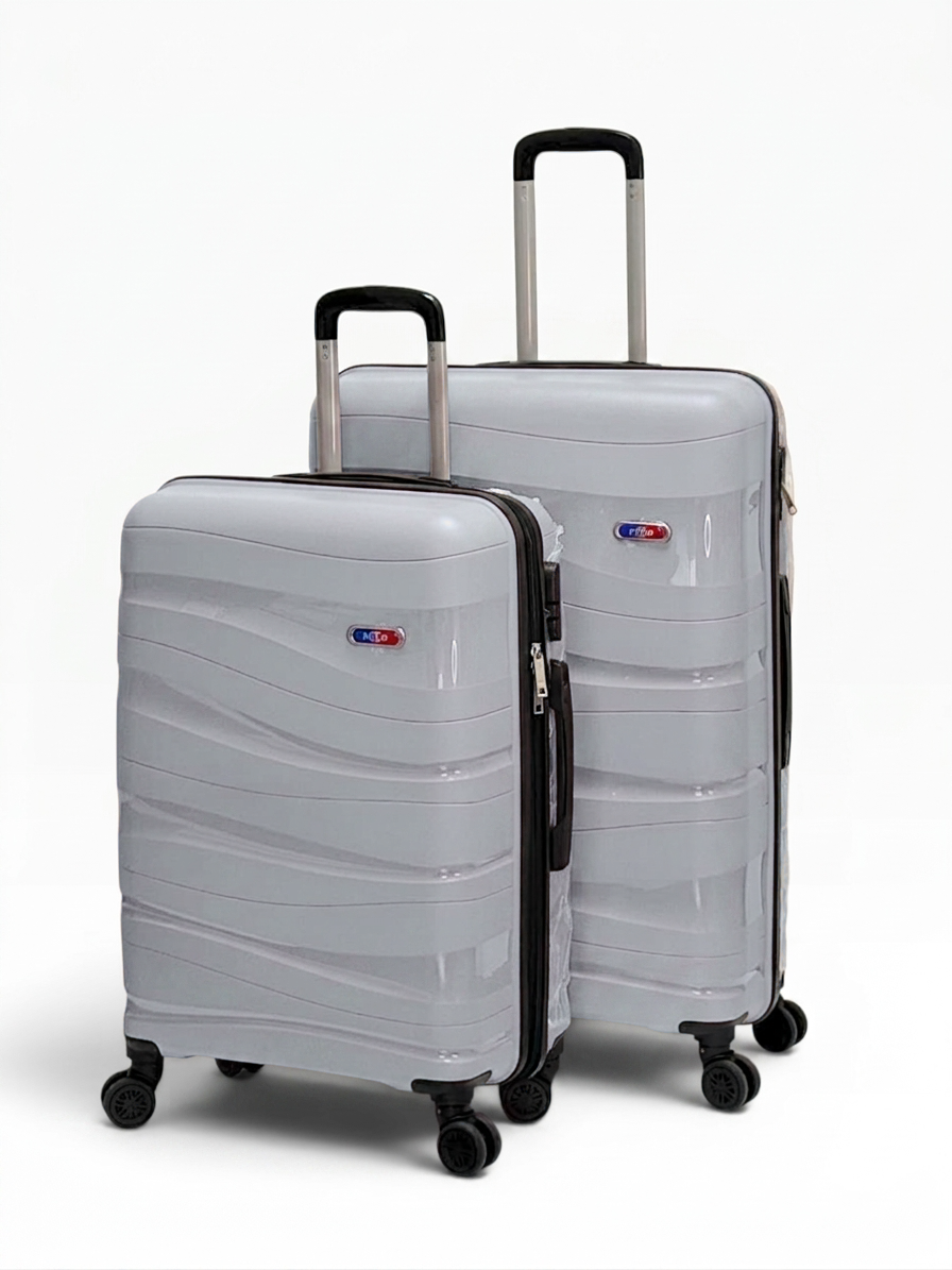 Away Dalgalı Model 2'li Orta Boy + Büyük Boy Gri Valiz Seti