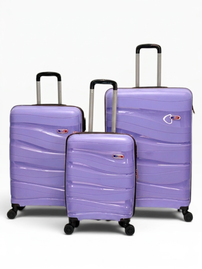 Away Dalgalı Model 3'lü Kabin Boy + Orta Boy + Büyük Boy Lila Valiz Seti
