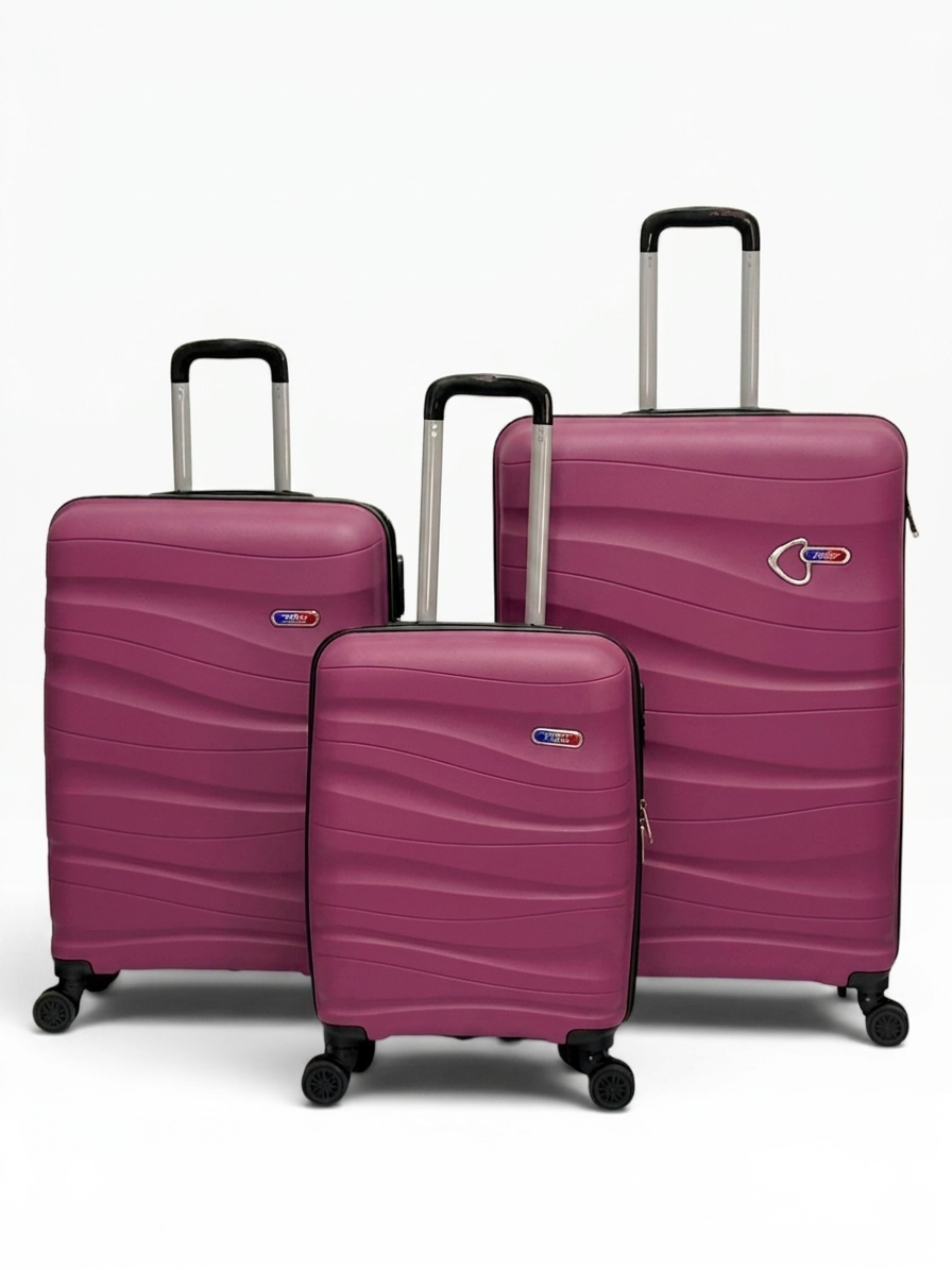 Away Dalgalı Model 3'lü Kabin Boy + Orta Boy + Büyük Boy Mor Valiz Seti
