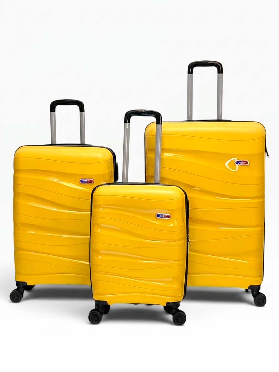 Away Dalgalı Model 3'lü Kabin Boy + Orta Boy + Büyük Boy Sarı Valiz Seti